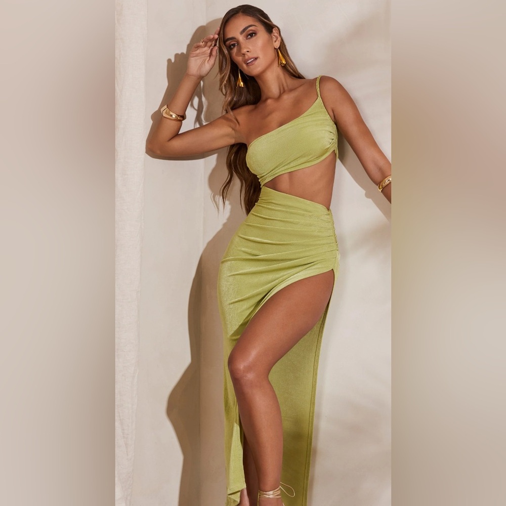 Oh Polly - Elegant Green One-Shoulder Dress